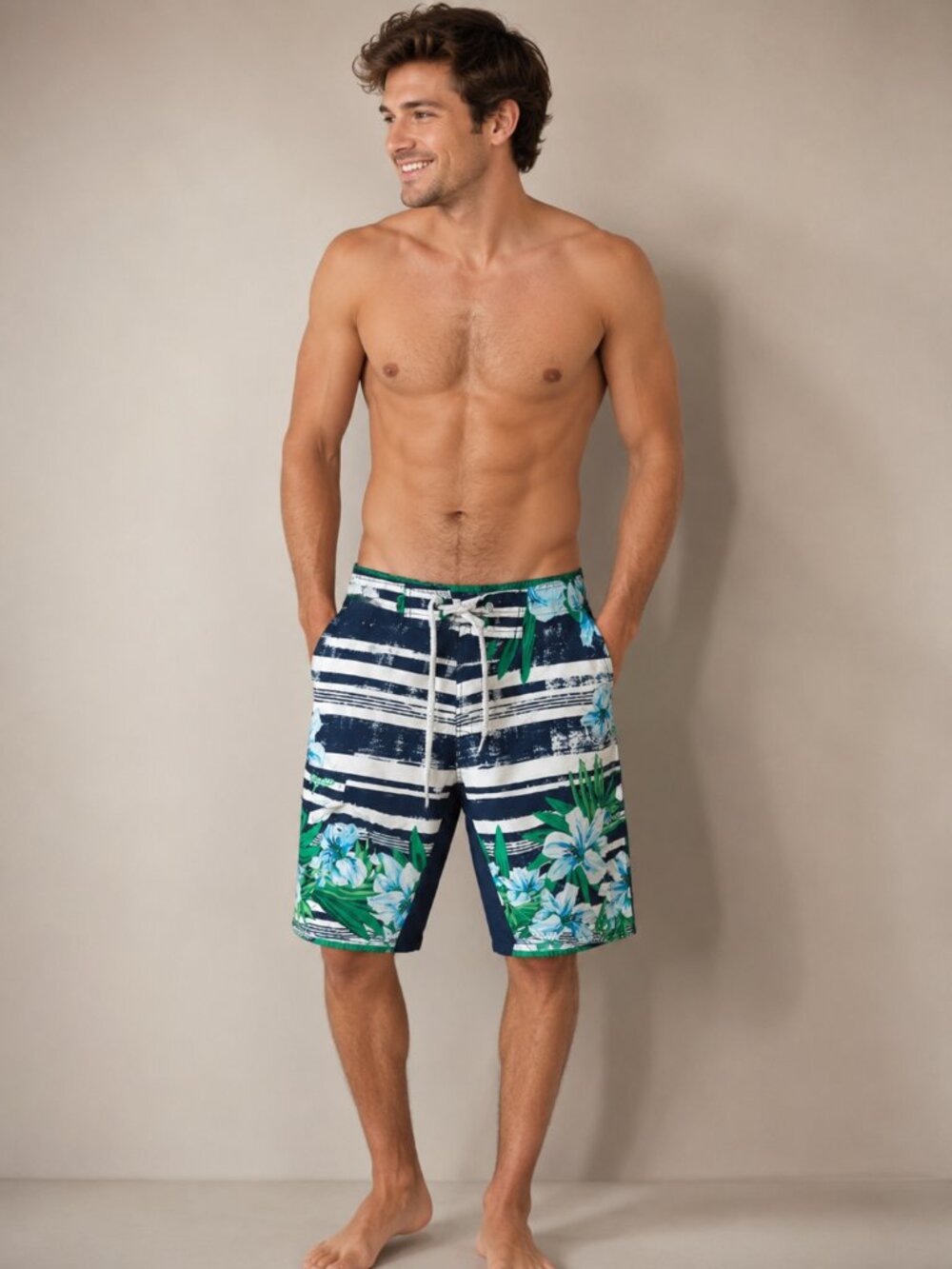 Ripzone Floral Stripe Board Shorts Men's Size 30 Swim Trunks Surf Beach w/ Bottl